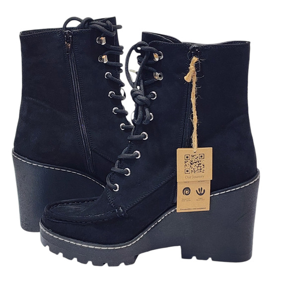 Cool Planet By Steve Maden Marsh Boots‎ Size 10 M Black Wedge Booties - Picture 1 of 16